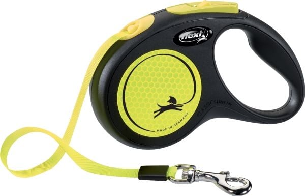 flexi New NEON bånd S, 5M, 15KG, musta/neon gul