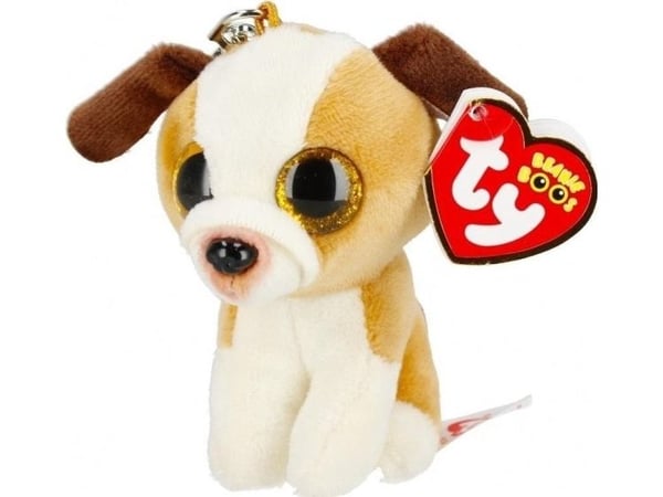 TY BOOS HUGO plysjnøkkelring - brun/hvit klips hund 8,5 cm 35258