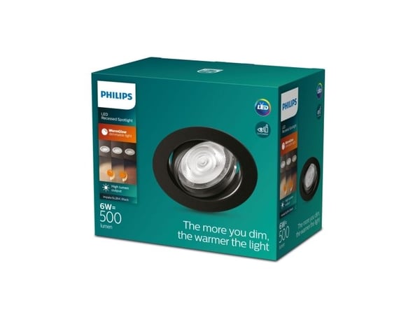 Philips Funksjonell Innfelt Planet-lampe, Innsunket spotlight, Ikke-utskiftbare pærer, LED, 2700 K, 500 lm, Svart
