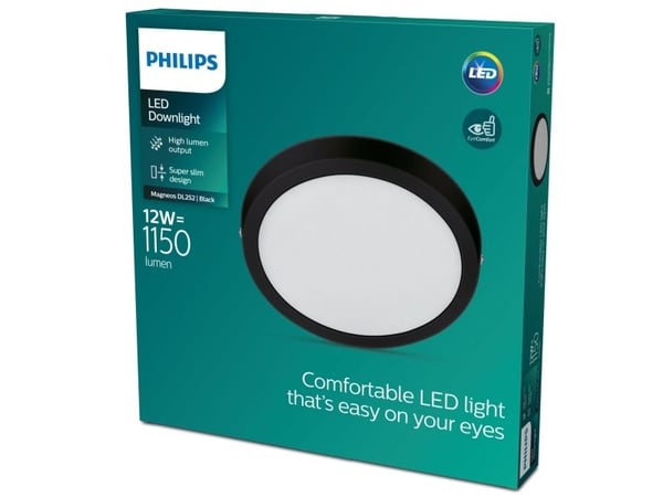 Philips Funksjonell Magneos-taklampe, 12 W, 210 mm, Innsunket spotlight, Ikke-utskiftbare pærer, LED, 2700 K, 1150 lm, Svart