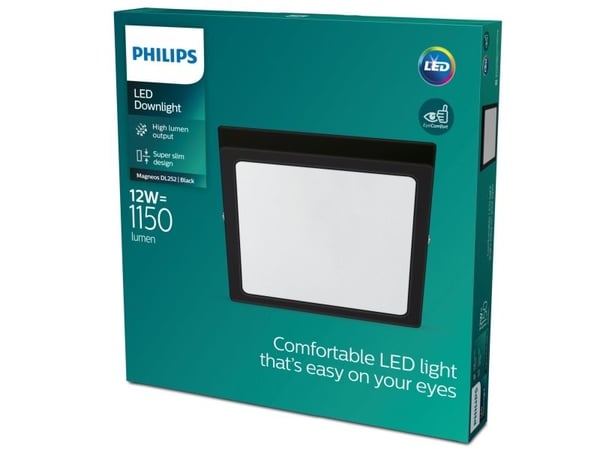 Philips Funksjonell Magneos-taklampe, 12 W, kvadratisk, Overflateegnet, Ikke-utskiftbare pærer, LED, 2700 K, 1150 lm, Svart
