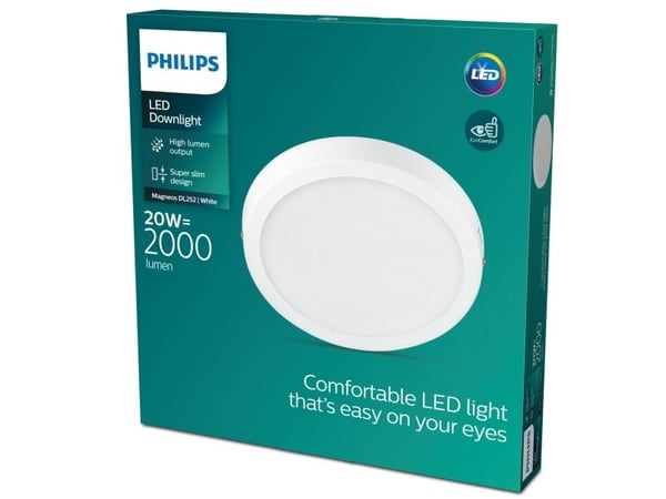 Philips Funksjonell Magneos-taklampe, 20 W, 286 mm, Overflateegnet, Ikke-utskiftbare pærer, LED, 2700 K, 2000 lm, Hvit