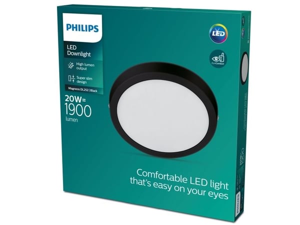 Philips Funksjonell Magneos-taklampe, 20 W, 286 mm, Overflateegnet, Ikke-utskiftbare pærer, LED, 2700 K, 1900 lm, Svart
