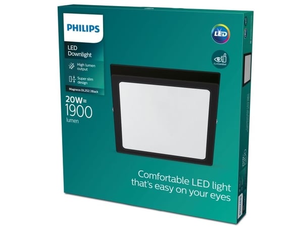 Philips Funksjonell Magneos-taklampe, 20 W, kvadratisk, Overflateegnet, Ikke-utskiftbare pærer, LED, 2700 K, 1900 lm, Svart