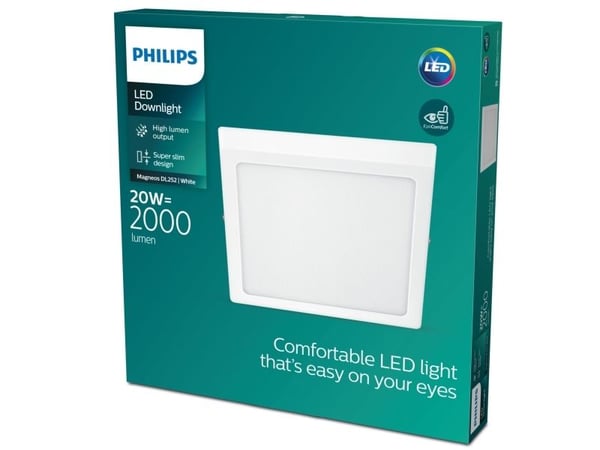 Philips Funksjonell Magneos-taklampe, 20 W, kvadratisk, Overflateegnet, LED, 2700 K, 2000 lm, 220-240 V, Hvit