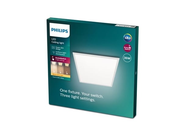Philips Funksjonell Panel-taklampe, 36 W, kvadratisk, LED, Ikke-utskiftbare pærer, 3300 lm, IP20, Hvit