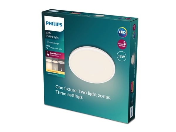 Philips Funksjonell Ozziet-taklampe, 18 W, LED, Ikke-utskiftbare pærer, 2700 K, 1800 lm, IP20, Hvit