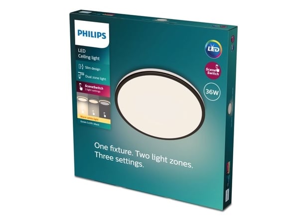 Philips Funksjonell Ozziet-taklampe, 36 W, LED, Ikke-utskiftbare pærer, 2700 K, 3900 lm, IP20, Svart