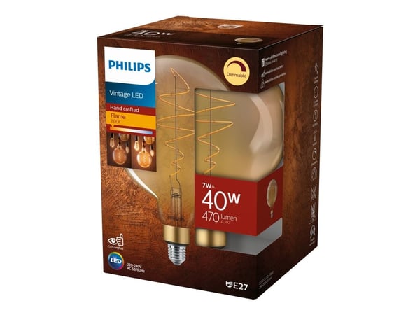 Philips Vintage - LED-filamentlyspære - form: G200 - E27 - 7 W (ekvivalent 40 W) - flammelys - 1800 K - ravgul gull