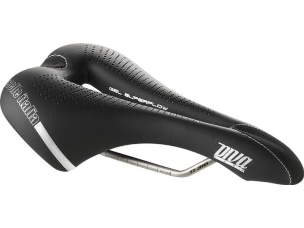 Selle Italia sete DIVA GEL SUPERFLOW S (id match - S3) TI 316 Tube 7, fibra-tek, 275g svart (NEW)