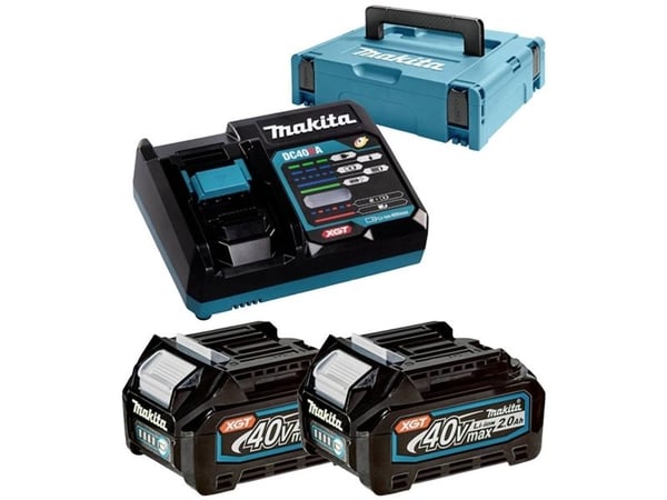 MAKITA 191V07-0 - Strømkildesett egnet for XGT-enheter (40V XGT Li-Ion | bestående av 2x BL4020 batteri 2,0 Ah, DC40RA hurtiglader, transportkoffer...