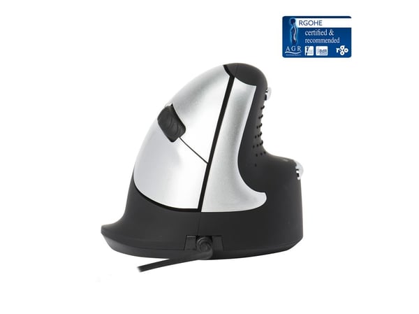 R-Go Ergonomic mouse HE Break - Mus - ergonomisk - högerhänt - 5 knappar - kabelansluten - USB - svart/silver
