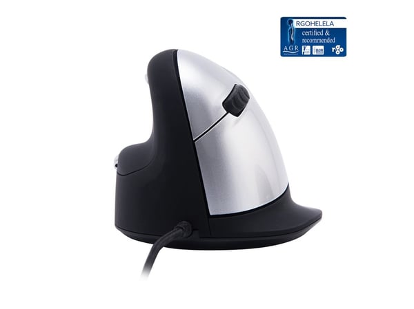 R-Go Ergonomic mouse HE Break - Mus - ergonomisk - vänsterhänt - 5 knappar - kabelansluten - USB - svart
