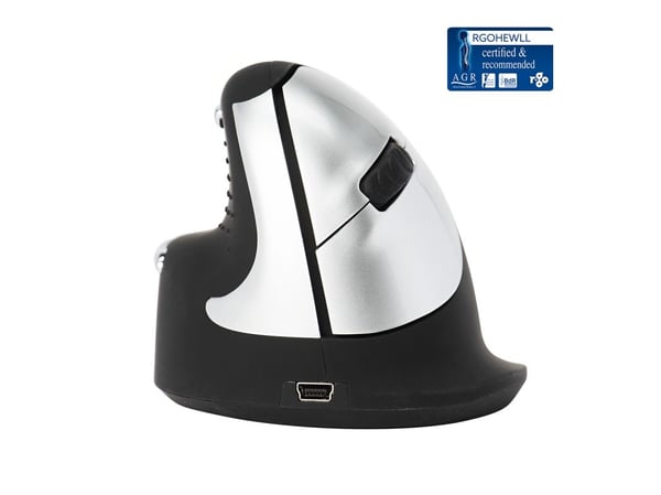 R-Go Ergonomic mouse HE Break - Vertikal mus - ergonomisk - vänsterhänt - 5 knappar - trådlös - Bluetooth 5.0 - svart
