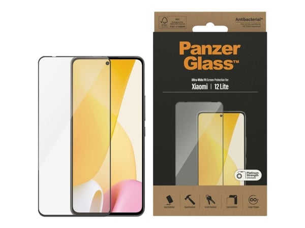 PanzerGlass - Skjermbeskyttelse for mobiltelefon - ultrabred passform - glass - rammefarge svart - for Xiaomi 12 Lite