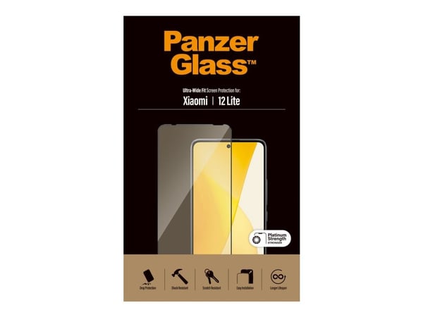 PanzerGlass - Skjermbeskyttelse for mobiltelefon - ultrabred passform - glass - rammefarge svart - for Xiaomi 12 Lite