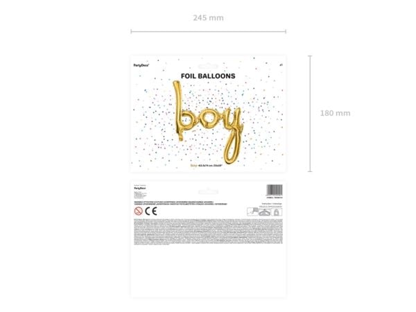 PartyDeco Folienballon Boy, Lekeballong, Folie, Gull, Temafest, Letter, Engelsk