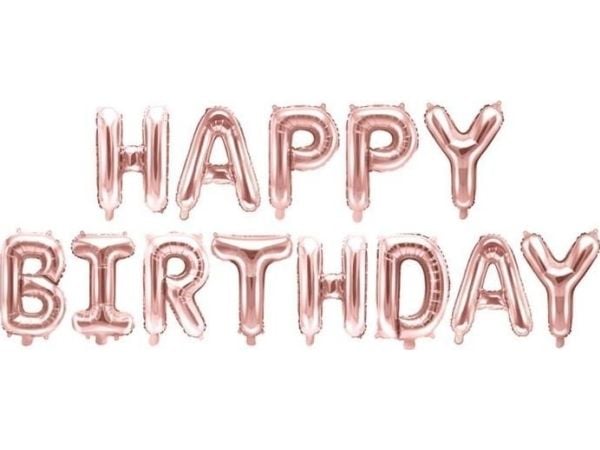 Happy Birthday-ballong rosa guld folietryck 340x35 cm
