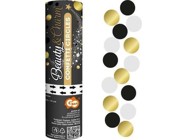 GoDan konfetti pneumatiske kuler/sirkler svart/gull 15 cm