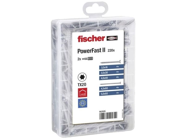 Fischer Meisterbox PowerFast II SK TG / VG TX 562929 Lastulevyn ruuvivalikoima Teräs Sinkitty 1 sarja 1 sarja