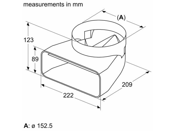 Siemens HZ9VDSI1 - 90° bøyd adapter fra flat kanal til rund Ø: 150 mm