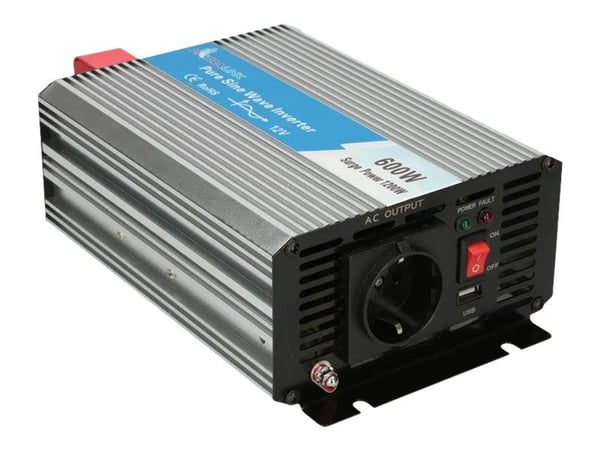 Extralink SPENNINGSOMFORMER 12V - 230V, 600W, PURE SINUS OPIP-600W, Universal, Automatisk, 12 V, 50/60 Hz, 600 W, 230 V