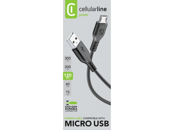 Cellularline 8018080131745, 1,2 m, USB A, Micro-USB B, Musta