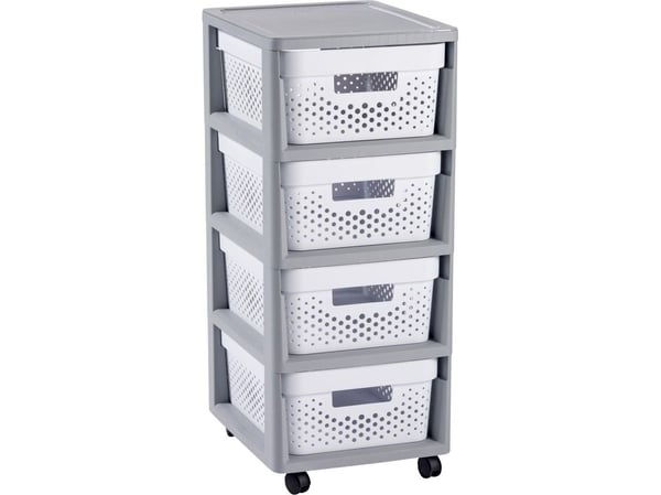 Curver Chariot à roulettes Infinity - 4 tiroirs DE 10 l - roulettes - Table d''appoint - Blanc