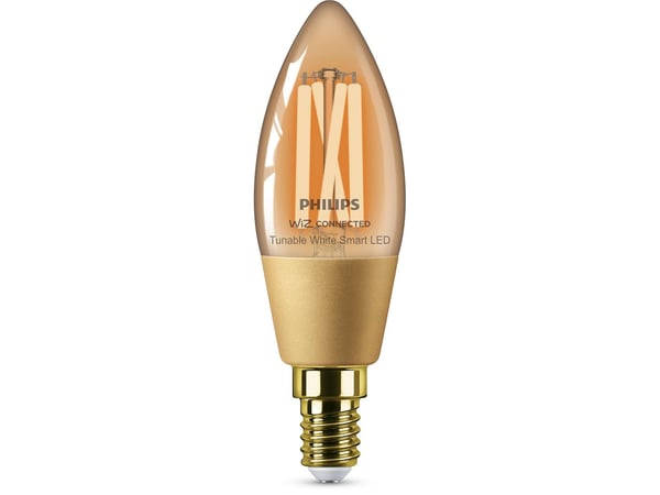Philips Filamentkronljus bärnstensgul 4,9 W (motsvarar 25 W) C35 E14, Smart glödlampa, Wi-Fi/Bluetooth, Guld, Translucent, Wi-Fi 4 (802.11n), 802.1...
