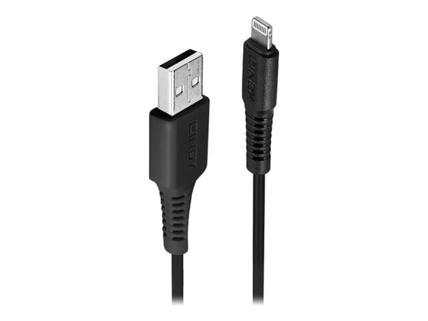 Lindy 31321, 2 m, Lightning, USB A, Musta, Suora, Suora