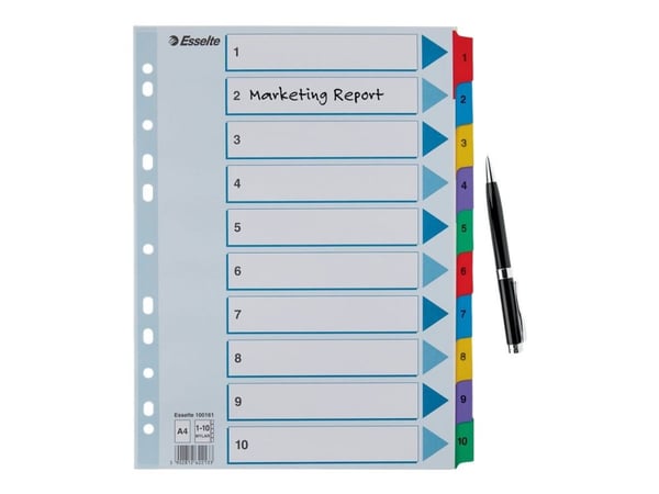 Esselte - Inndeler - 10 deler - fortrykt: 1-10 - for A4 (210 x 297 mm) - med fliker - multifarge