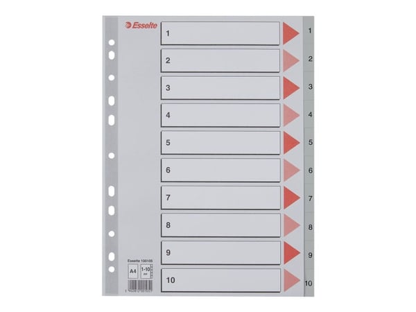 Esselte - Inndeler - 10 deler - fortrykt: 1-10 - for A4 (210 x 297 mm) - med fliker - grå
