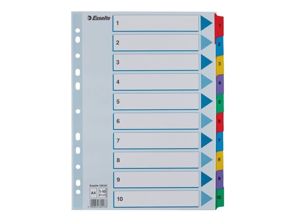 Esselte - Inndeler - 10 deler - fortrykt: 1-10 - for A4 (210 x 297 mm) - med fliker - multifarge