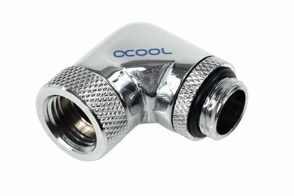 Alphacool HF vinklet adapter 90° G1/4 ytre gjenger til G1/4 indre gjenger vridbar - tilkoblingsadapter for væskekjølingssystem - krom (17056)