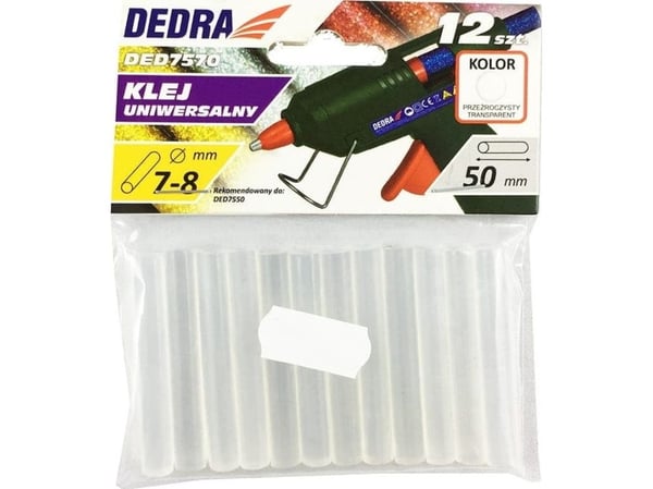 Dedra limstifter 8 mm x 50 mm, gjennomsiktige, 12 stk DED7570