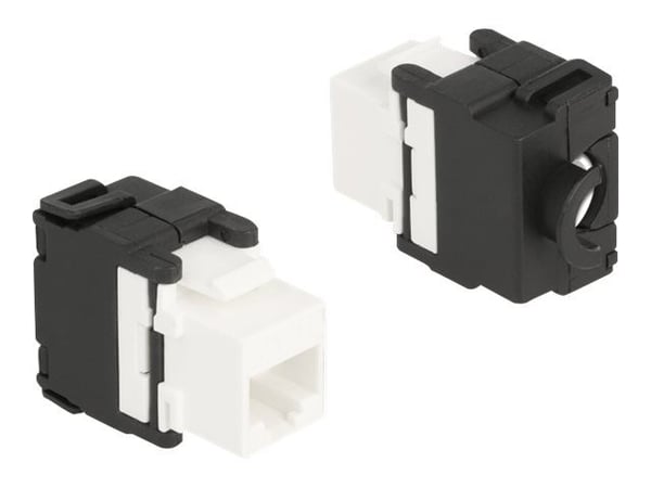 Delock - Trapes-jakk - 180° - CAT 6a - RJ-45, LSA - hvit