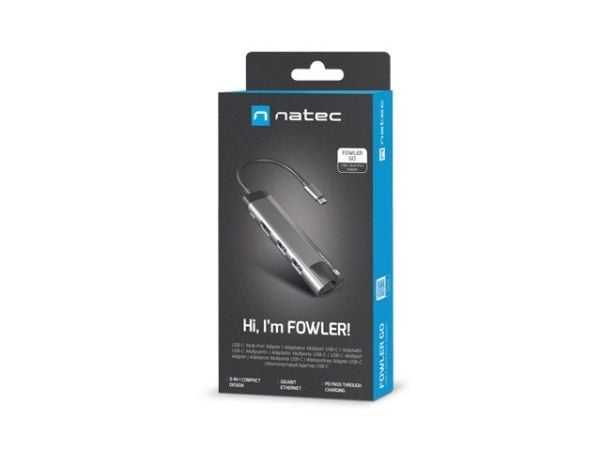 NATEC Fowler Go, USB 3.2 Gen 1 (3.1 Gen 1) Type-C, 100 W, 10,100,1000 Mbit/s, Rustfritt stål, RJ-45, USB 3.2 Gen 1 (3.1 Gen 1) Type-A, USB Type-C, ...