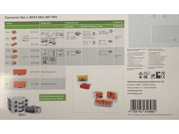 WAGO 221 & 2273 - L-BOXX Mini - Combi - 350 Nivelholkki + 2 DIN-kiskon pidike