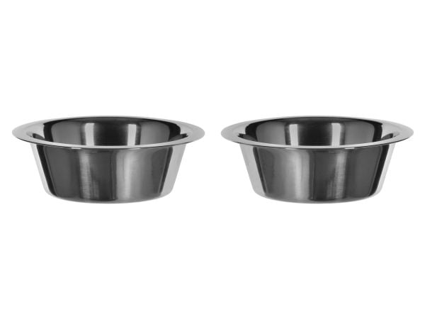 Sett: 2x skål 0,4L rustfritt stål + dekkeunderlag for hunder og katter, grå, 46x35x9cm
