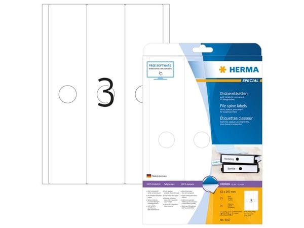HERMA 5167, Vit, Rundad rektangel, Permanent, A4, papper, Matt
