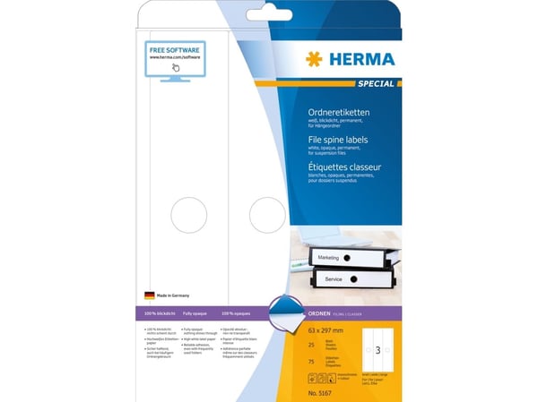 HERMA 5167, Hvit, Avrundet rektangel, Permanent, A4, Papir, Matte