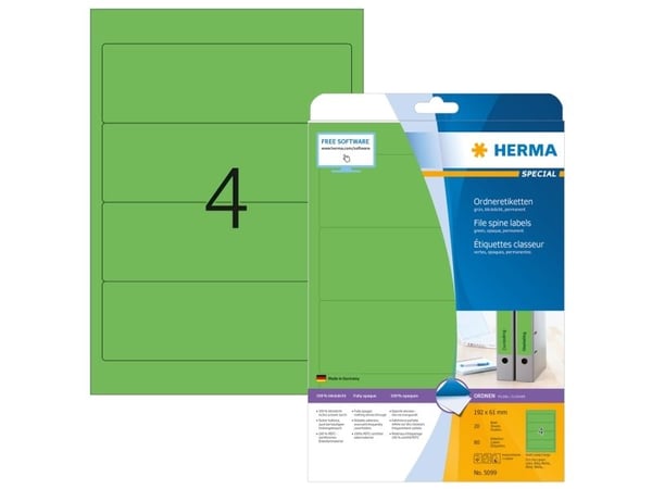 HERMA Special - Papir - matt - permanent selv-adhesiv - perforert - grønn - 192 x 61 mm 80 etikett(er) (20 ark x 4) opake arkivmappeetiketter