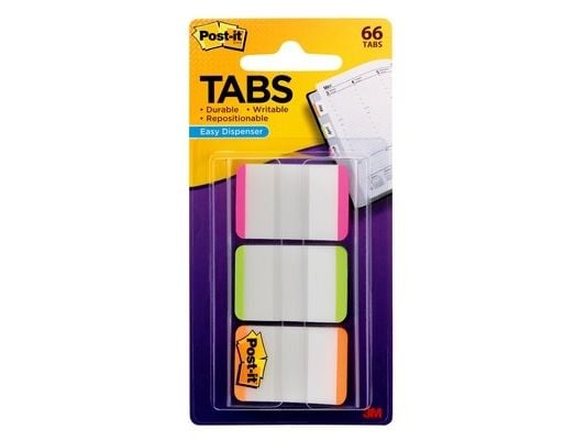 3M 686L-PGO, Tomma registerflikar, Grön, Orange, Rosa, Vit, Pack, 25,4 mm, 38,1 mm