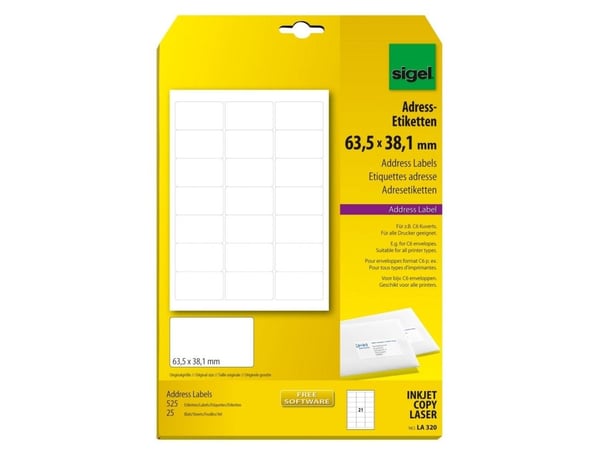 Sigel LA320, Hvit, Ikke-klebende DVD-innleggspapir, A4, Universell, Avrundet rektangel, 6,35 cm