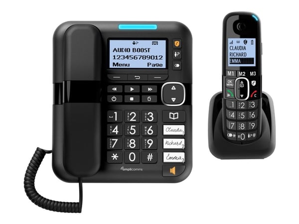 Amplicomms BigTel 1580 Combo - Med ledning/trådløs - svarersystem med anrops-ID - DECT - svart + ekstra håndsett