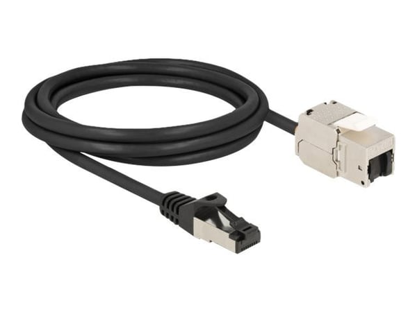 Delock - Nettverksforlengelseskabel - RJ-45 (hann) til RJ-45 (hunn) nøkkelsky - 2 m - S/FTP - CAT 6a - svart