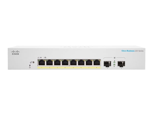 Cisco Business 220-serien CBS220-8P-E-2G - Switch - smart - 8 x 10/100/1000 (PoE+) + 2 x Gigabit SFP (uplänk) - rackmonterbar - PoE+ (67 W)