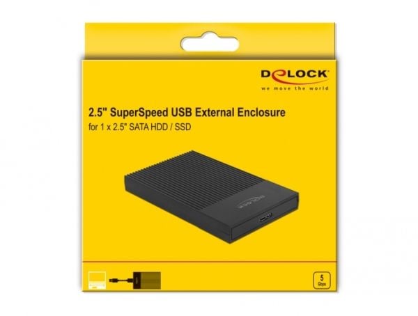 Delock - Drevkabinett - 2.5" - SATA 6Gb/s - USB 3.2 (Gen 1) - svart
