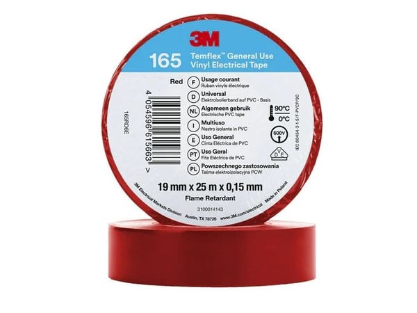 3M 165RD6E, 1 stk, Rød, PVC, 600 V, läpipainopakkaus, 25 m