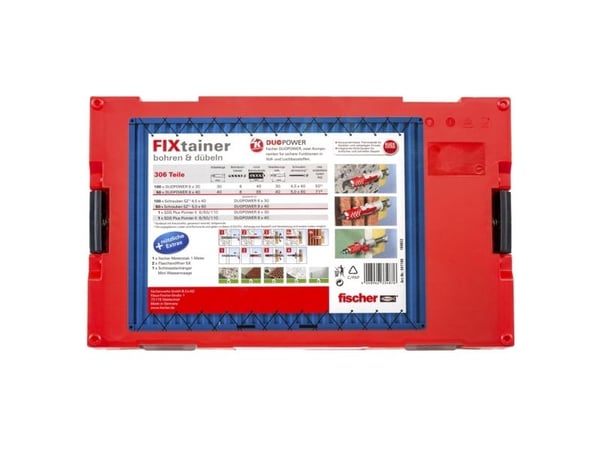 Fischer FIXtainer 306, Skrue- og veggpluggsett, Betong, Grå, 150 stykker, Boks